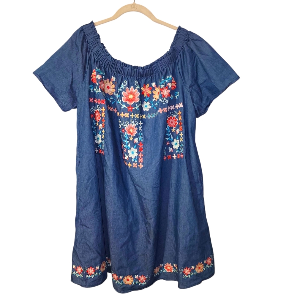 Savanna Jane Blue Floral Embroidered Dress | Size 2X